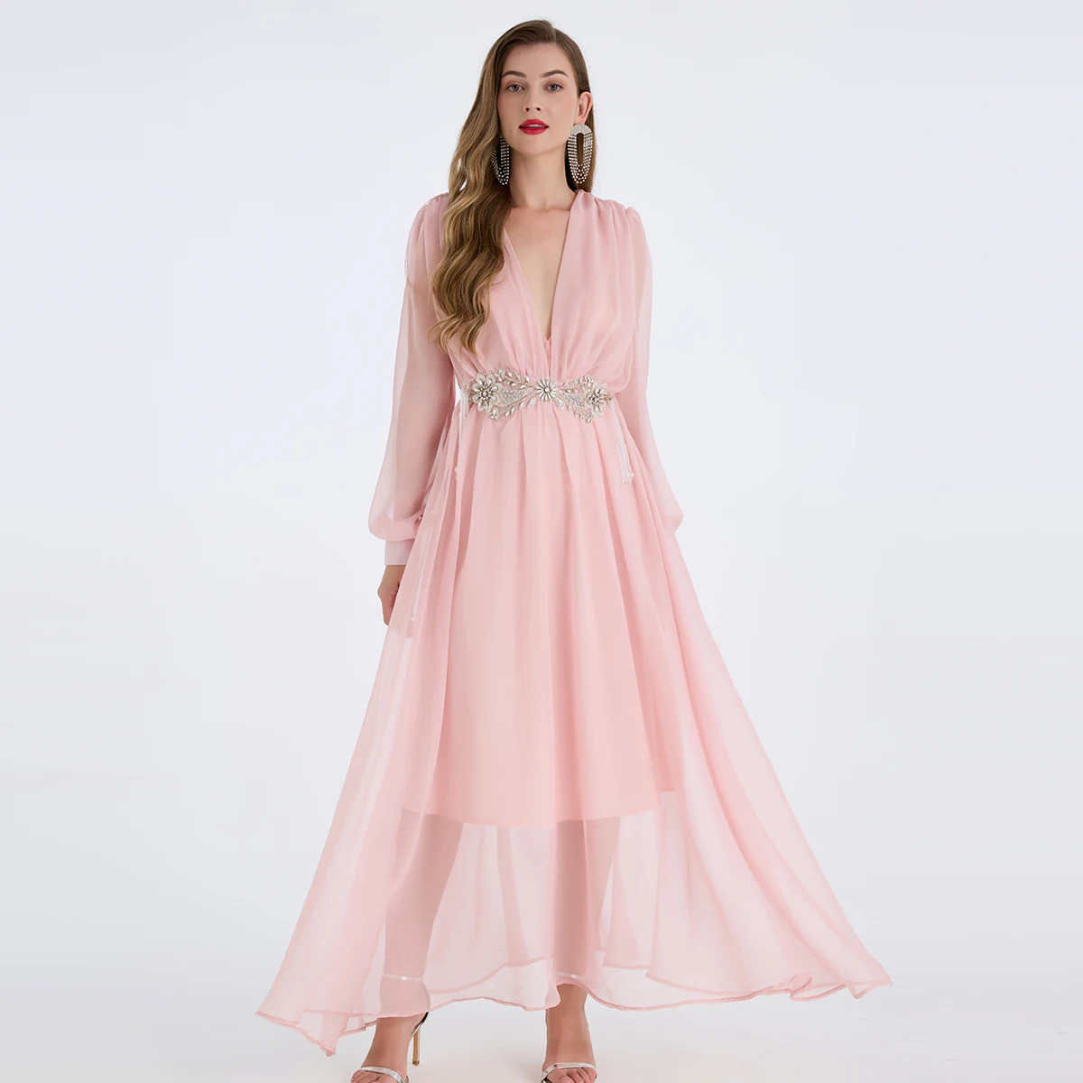Luxury Prom Dress Women's Deep V-Neck Long Sleeves Beading Crystal Waist Evening Gown Long Maxi Robes Chiffon Party Vestidos
Luxury Prom Dress Women's Deep V-Neck Long Sleeves Beading Crystal Waist Evening Gown Long Maxi Robes Chiffon Party Vestidos