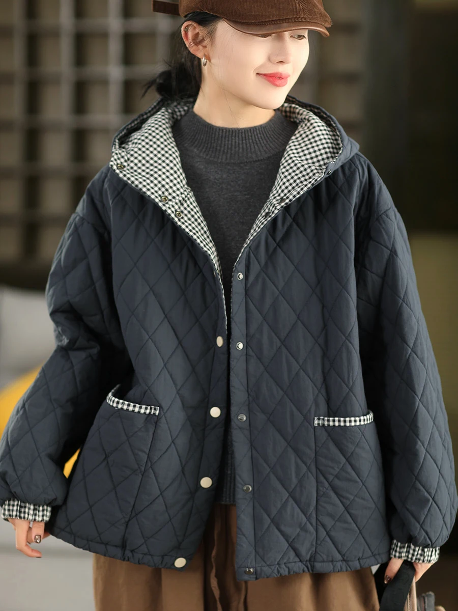 Winter Vintage Fully Cotton Diamond Pattern Cotton Jaet Women's Patchwork Plaid Hooded Thin Cotton Warm Coat
Winter Vintage Fully Cotton Diamond Pattern Cotton Jaet Women's Patchwork Plaid Hooded Thin Cotton Warm Coat