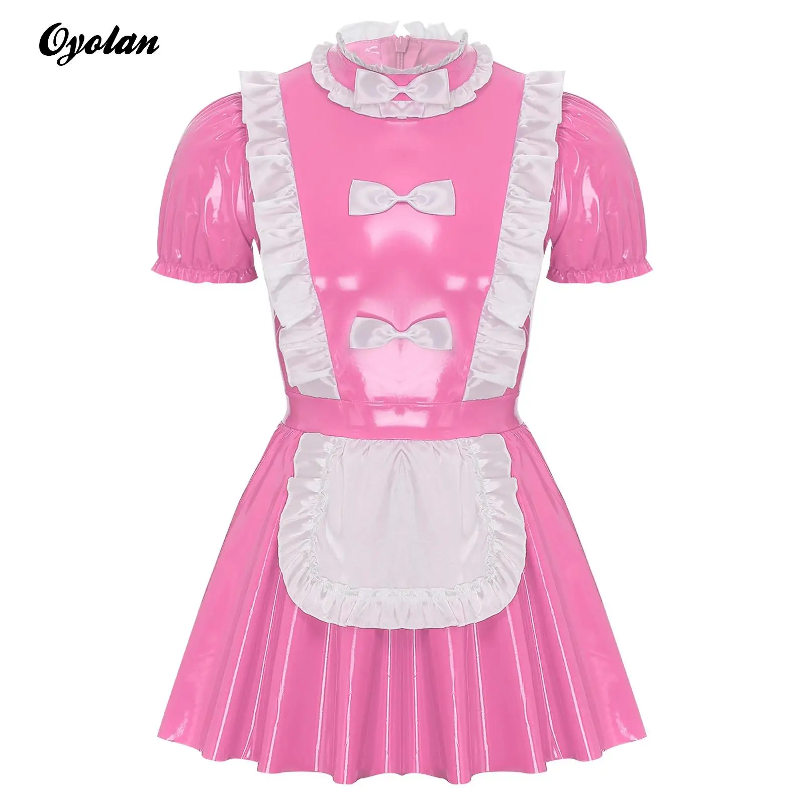 Mens French Maid Cosplay Costumes Outfits Patent Leather Sissy Naughty Maid Uniform Glossy Ruffles Trim Bow Apron A-Line Dress
Mens French Maid Cosplay Costumes Outfits Patent Leather Sissy Naughty Maid Uniform Glossy Ruffles Trim Bow Apron A-Line Dress