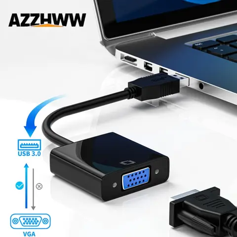 Adaptateur USB vers VGA, convertisseur USB 3.0/2.0 vers VGA, câble vidéo multi-affichage 1080P pour ordinateur portable, ordinateur de bureau vers moniteurs, projecteur TV