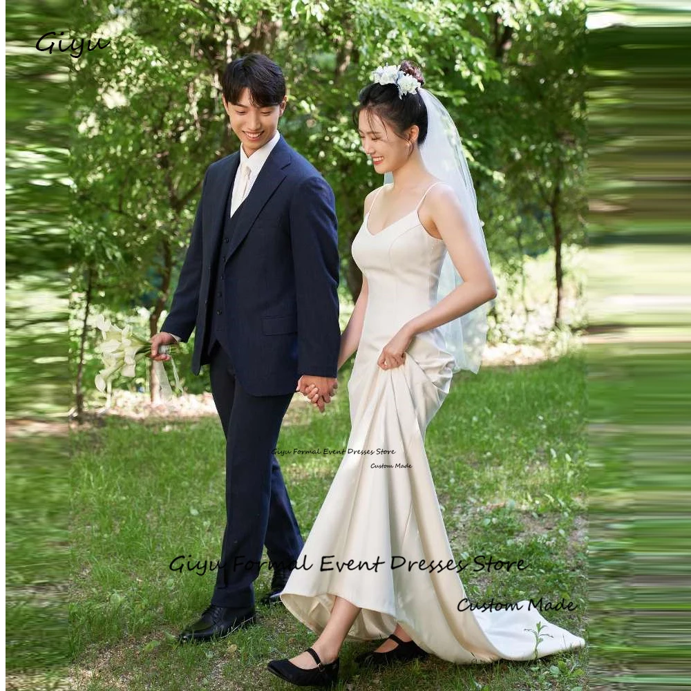 Giyu Simple Stretch Soft Satin Mermaid Wedding Dresses Korea Spaghetti Straps Floor Length Bride Dress Plain Country Custom
Giyu Simple Stretch Soft Satin Mermaid Wedding Dresses Korea Spaghetti Straps Floor Length Bride Dress Plain Country Custom