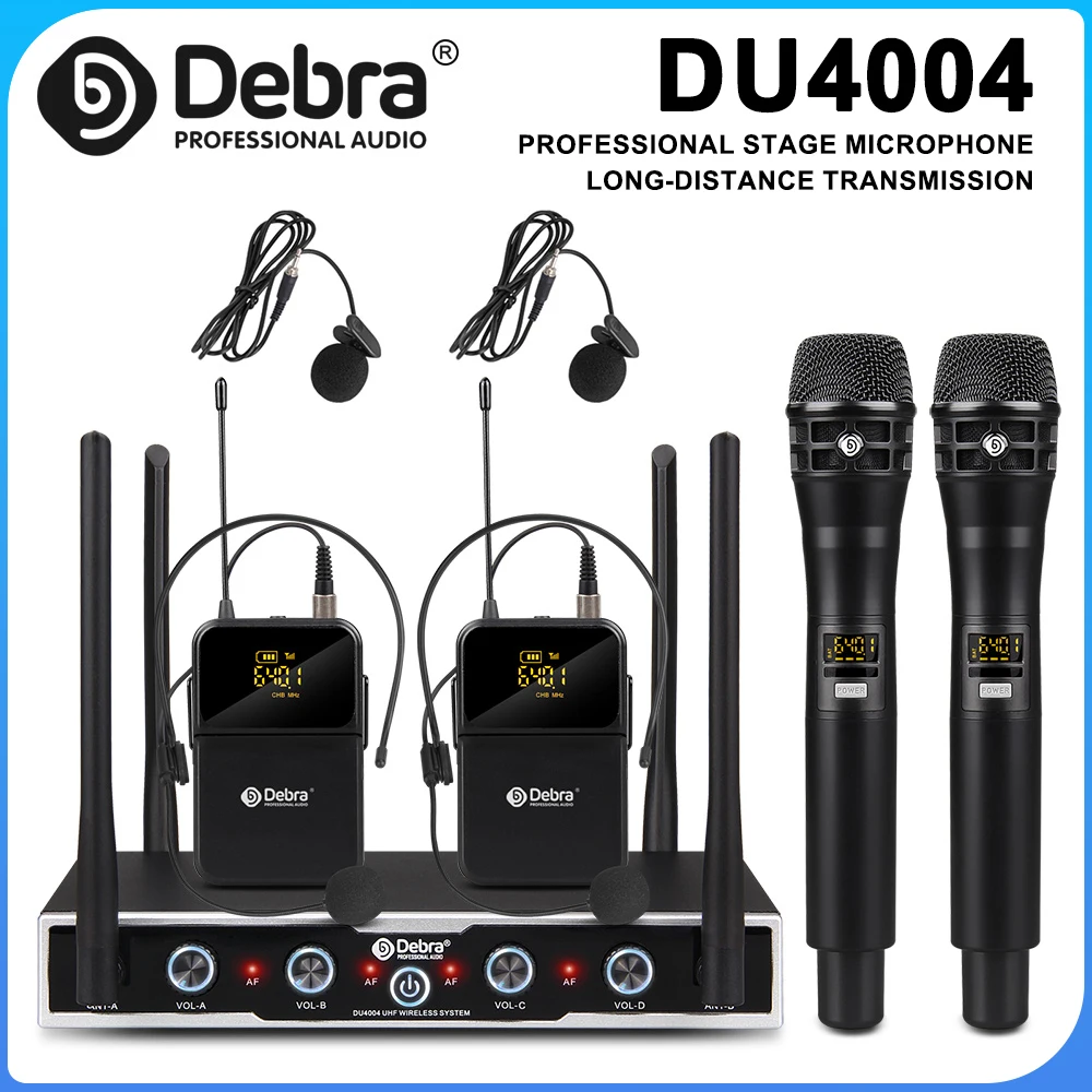 Беспроводной конференц-микрофон Debao DU4004, UHF, 4-канальный, с петличным, ручным и головным микрофонами, для конференций, церкви
Беспроводной конференц-микрофон Debao DU4004, UHF, 4-канальный, с петличным, ручным и головным микрофонами, для конференций, церкви