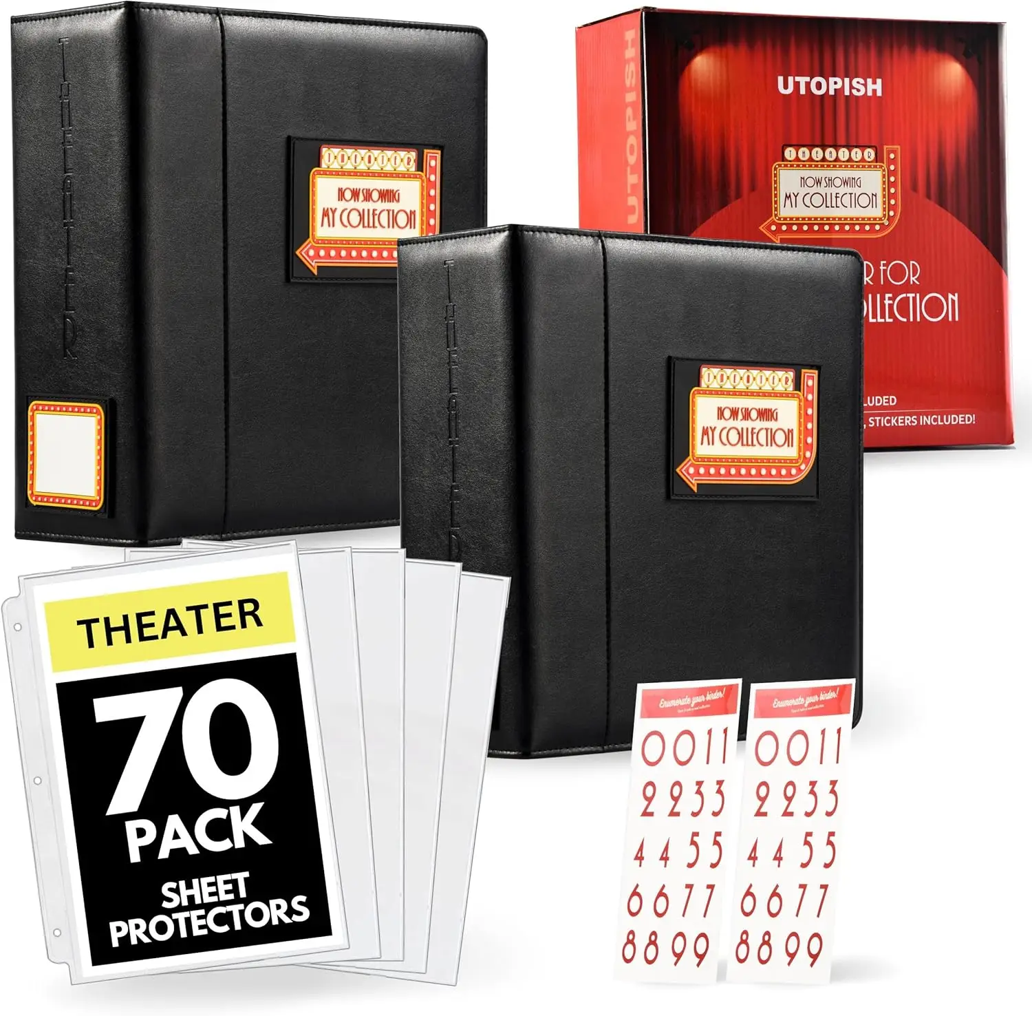 Large 4" D-Ring Binder with Sleeves for Theater Programs - 2 Pack, 70 Sheet Protectors, Numbering Stickers Included
Large 4" D-Ring Binder with Sleeves for Theater Programs - 2 Pack, 70 Sheet Protectors, Numbering Stickers Included