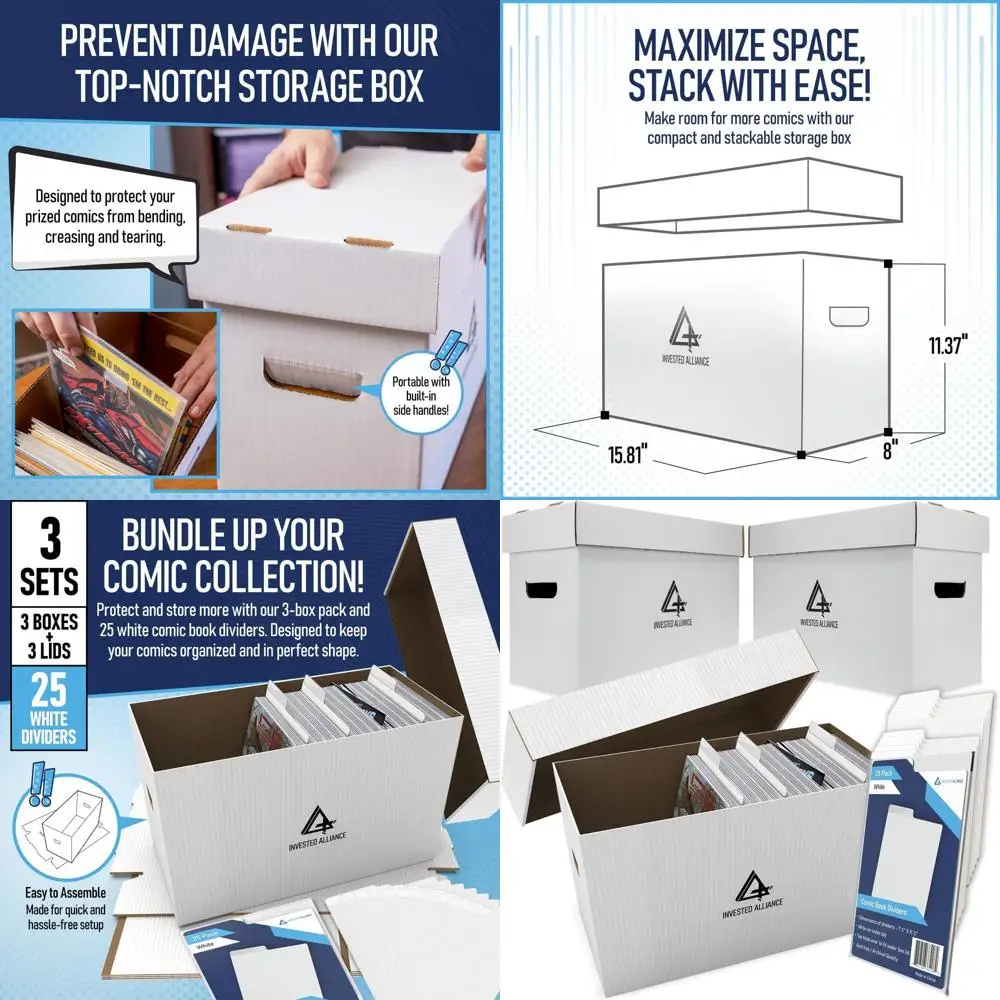 Набор из 3 премиальных белых коробок для хранения комиксов, вместимостью 150-175 коллекционных предметов, с 25 белыми разделителями
Набор из 3 премиальных белых коробок для хранения комиксов, вместимостью 150-175 коллекционных предметов, с 25 белыми разделителями