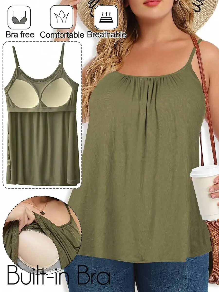 Womens Sleeveless Camisole With Built-In Bra Comfortable Breathable Loose Tank Top
Womens Sleeveless Camisole With Built-In Bra Comfortable Breathable Loose Tank Top