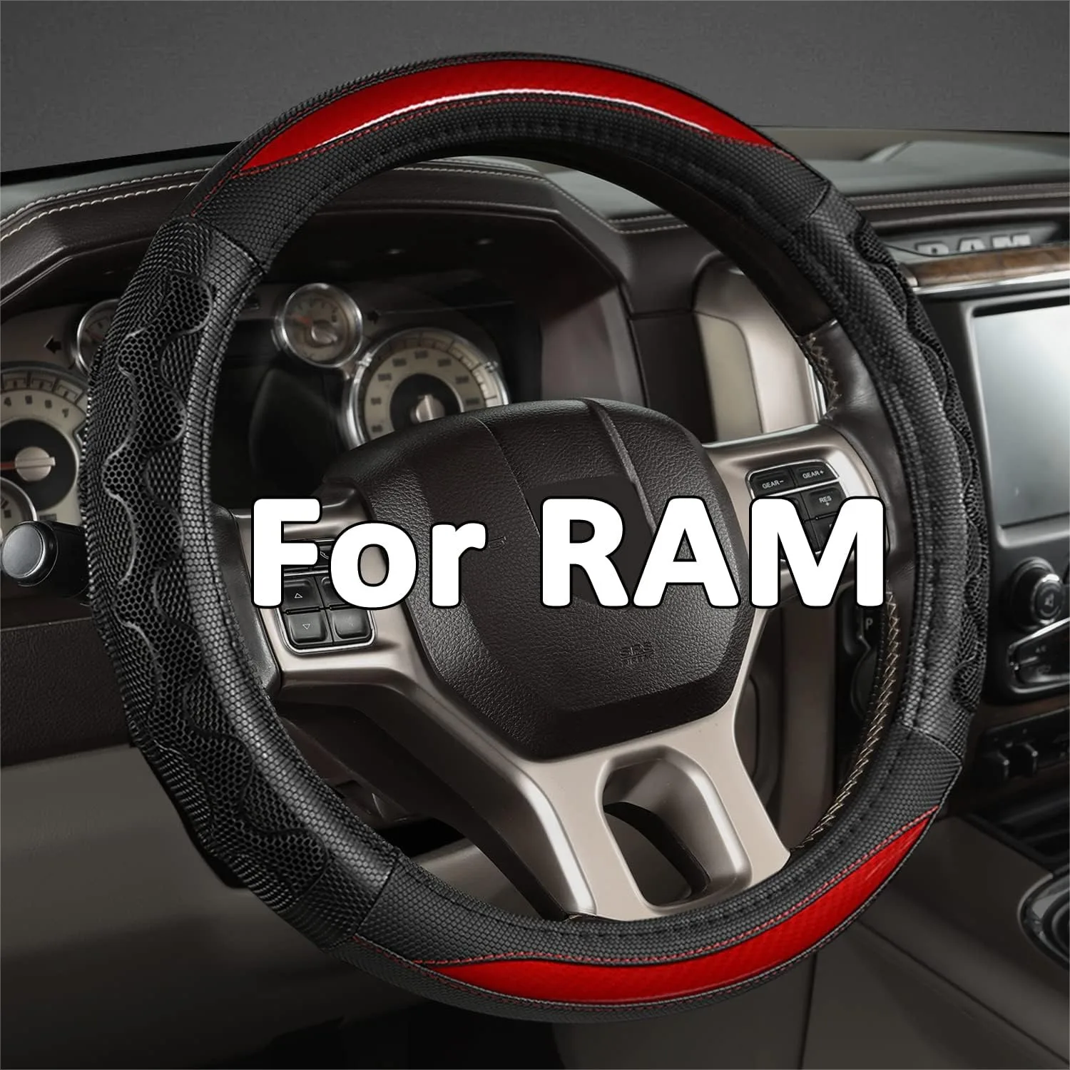 Steering Wheel Cover for Dodge Ram 1500 2500 3500, 15.5-16 inch, Red Leather with Honeycomb Breathable Design
Steering Wheel Cover for Dodge Ram 1500 2500 3500, 15.5-16 inch, Red Leather with Honeycomb Breathable Design