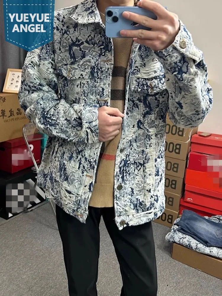 Flower Print Vintage Distressed Denim Jacket Men Spring Long Sleeve Outerwear Single Breasted Design High Street Casual Coats
Flower Print Vintage Distressed Denim Jacket Men Spring Long Sleeve Outerwear Single Breasted Design High Street Casual Coats