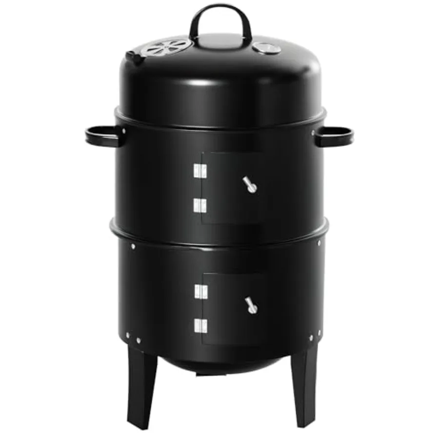 Vertical Charcoal BBQ Smoker for outdoor camping picnic backyard cooking, black steel with 3-in-1 16 round design, dual cooking
Vertical Charcoal BBQ Smoker for outdoor camping picnic backyard cooking, black steel with 3-in-1 16 round design, dual cooking