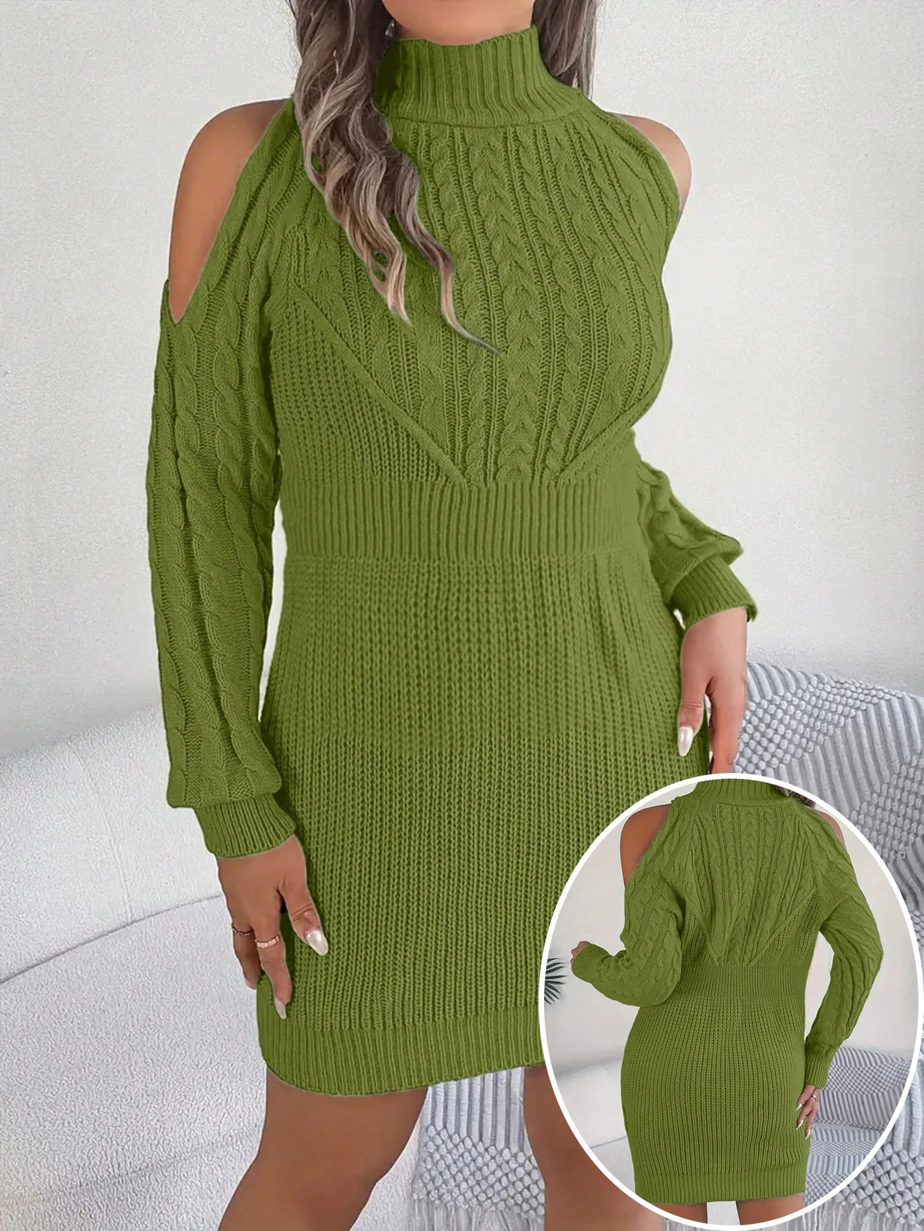 Women's Plus Size Knit Sweater Dress Sexy Cold Shoulder High Neck Autumn Winter Vintage Cable Knit Bodycon Dress Teal Green
Women's Plus Size Knit Sweater Dress Sexy Cold Shoulder High Neck Autumn Winter Vintage Cable Knit Bodycon Dress Teal Green