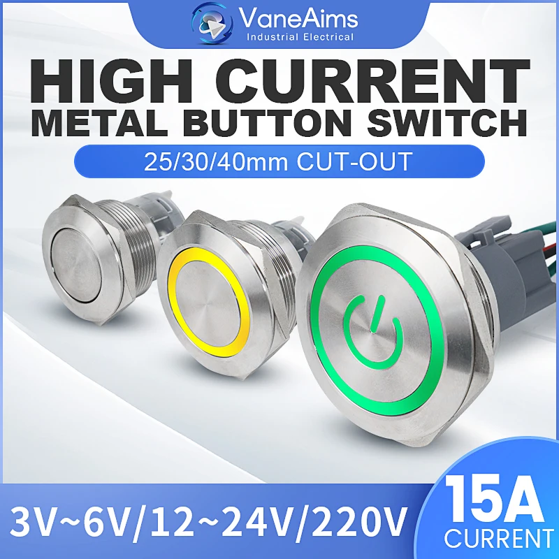 25mm 15A High Current Metal Button Switch 220V 24V 12V Reset Self-locking Start Stop Waterproof Button Power Start Switch On Off
25mm 15A High Current Metal Button Switch 220V 24V 12V Reset Self-locking Start Stop Waterproof Button Power Start Switch On Off