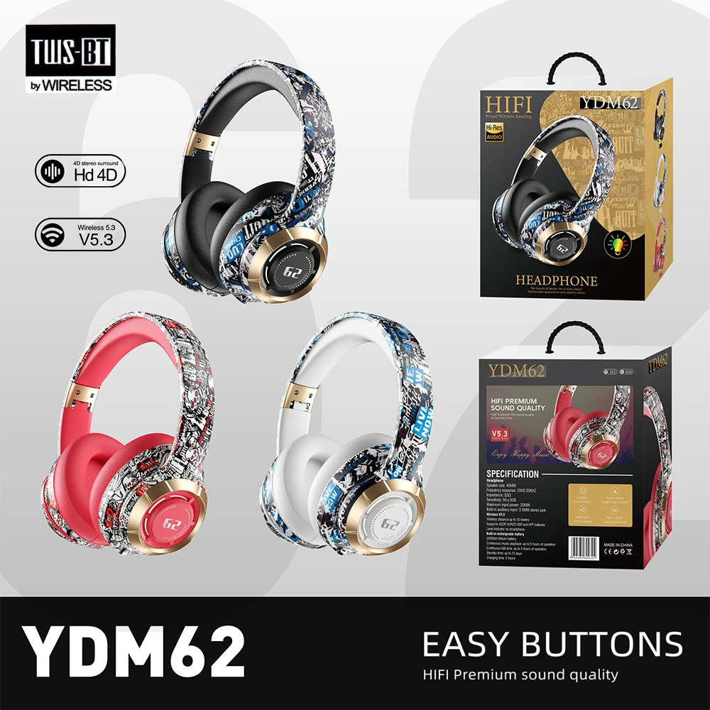 YDM62 Wireless Bluetooth Headphones Over Ear HiFi Stereo Foldable Lightweight Headset Supports TF Cards 3.5mm Type-C For XiaoMi
YDM62 Wireless Bluetooth Headphones Over Ear HiFi Stereo Foldable Lightweight Headset Supports TF Cards 3.5mm Type-C For XiaoMi