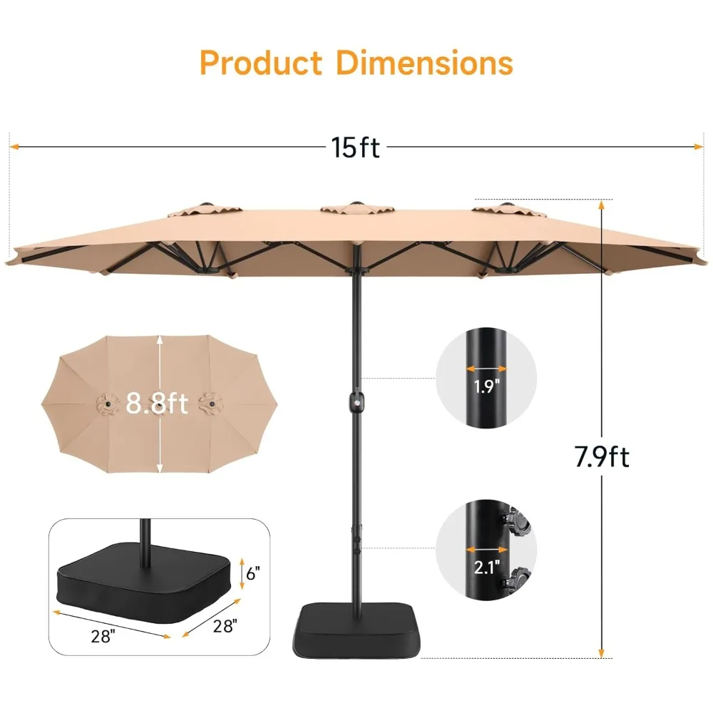 15ft Patio Umbrella with Base Included, Extra Large Shade Area, Double Sided Rectangle with Crank Handle for, Customized
15ft Patio Umbrella with Base Included, Extra Large Shade Area, Double Sided Rectangle with Crank Handle for, Customized