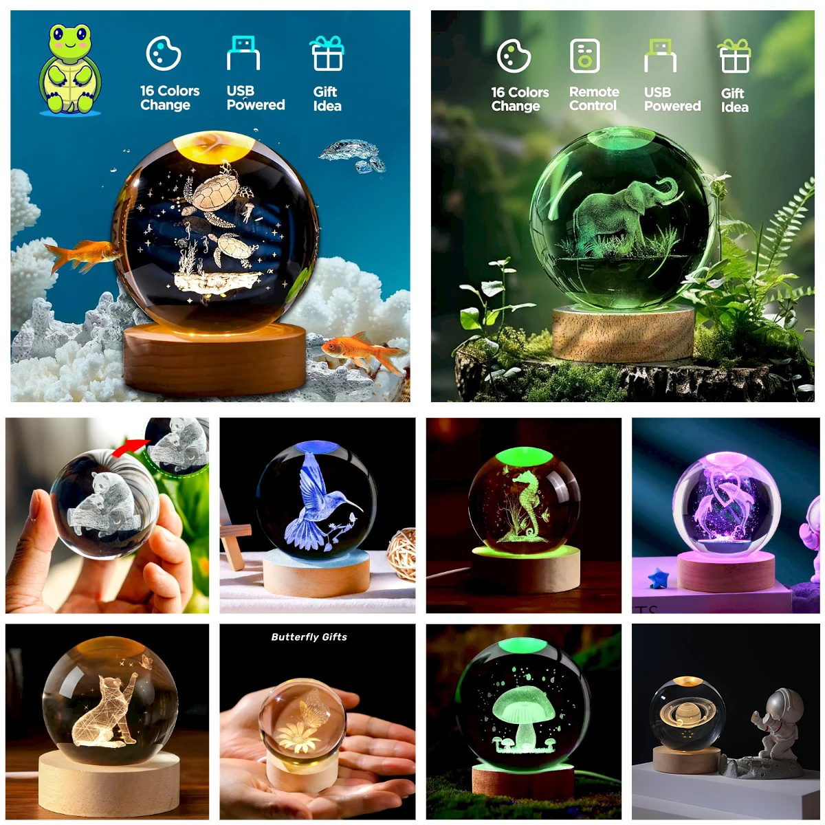 1pcs Multi-coloured 9D Night Light Animals/planets/plants Laser Engraved Crystal Ball Lamp, Multi-Coloured Night Light
1pcs Multi-coloured 9D Night Light Animals/planets/plants Laser Engraved Crystal Ball Lamp, Multi-Coloured Night Light