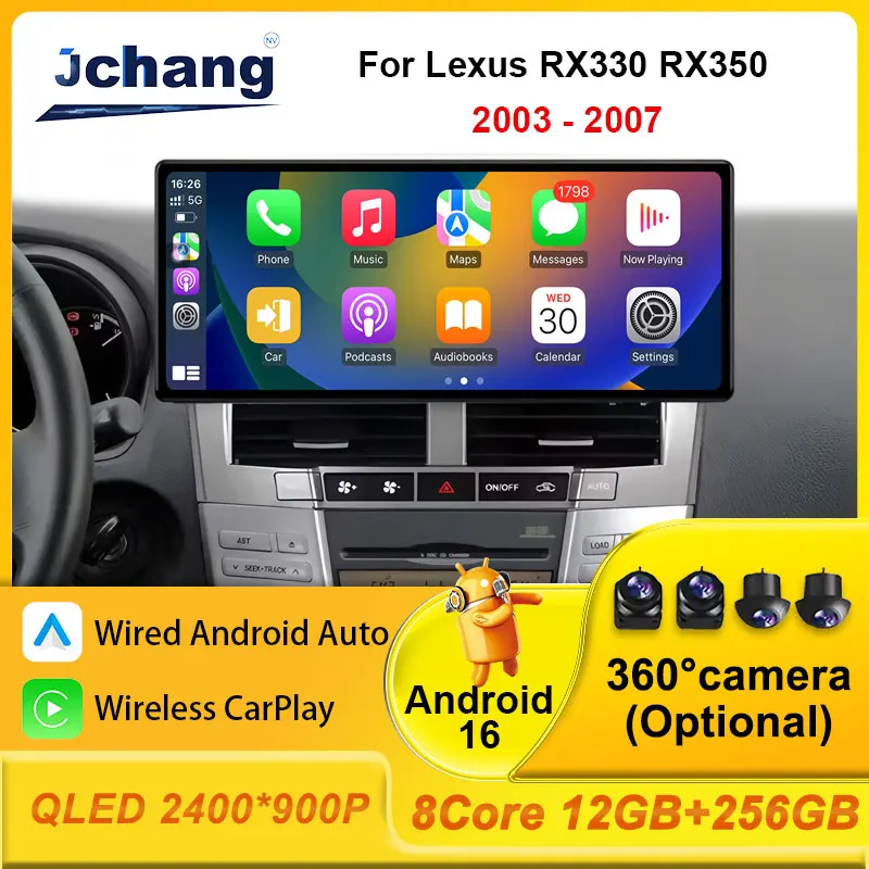 For Lexus RX330 RX350 2003 - 2007 QLED Screen Car Accessory Car Radio CarPlay WiFi 4G Multimedia Video Player Navigation GPS BT