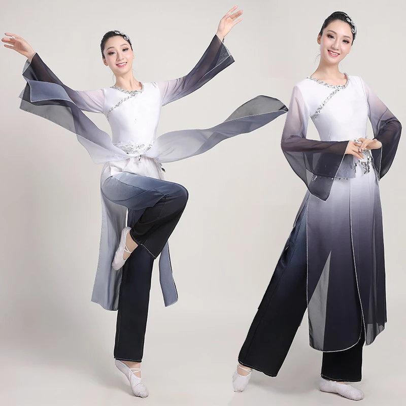 Women Classical Dance Costumes Chinese Style Ink Gradient Dance Tops Pants Set Elegant Umbrella Dance Stage Performance Drsss
Women Classical Dance Costumes Chinese Style Ink Gradient Dance Tops Pants Set Elegant Umbrella Dance Stage Performance Drsss