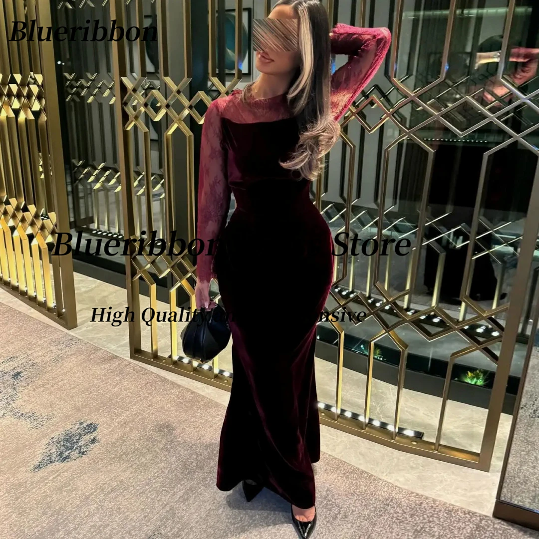 Blueribbon Burgundy Velour Prom Dresses Customized Lace Long Sleeves Evening Dress Sexy Back Saudi Party Special Gowns
Blueribbon Burgundy Velour Prom Dresses Customized Lace Long Sleeves Evening Dress Sexy Back Saudi Party Special Gowns