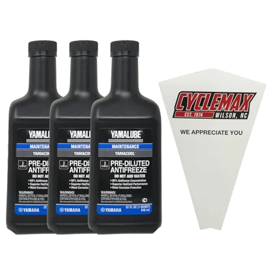 Three Pack Compatible with Yamalube Pre-Diluted Anti-Freeze ACC-YA-BL-32 Contains Three Quarts and a Funnel
Three Pack Compatible with Yamalube Pre-Diluted Anti-Freeze ACC-YA-BL-32 Contains Three Quarts and a Funnel