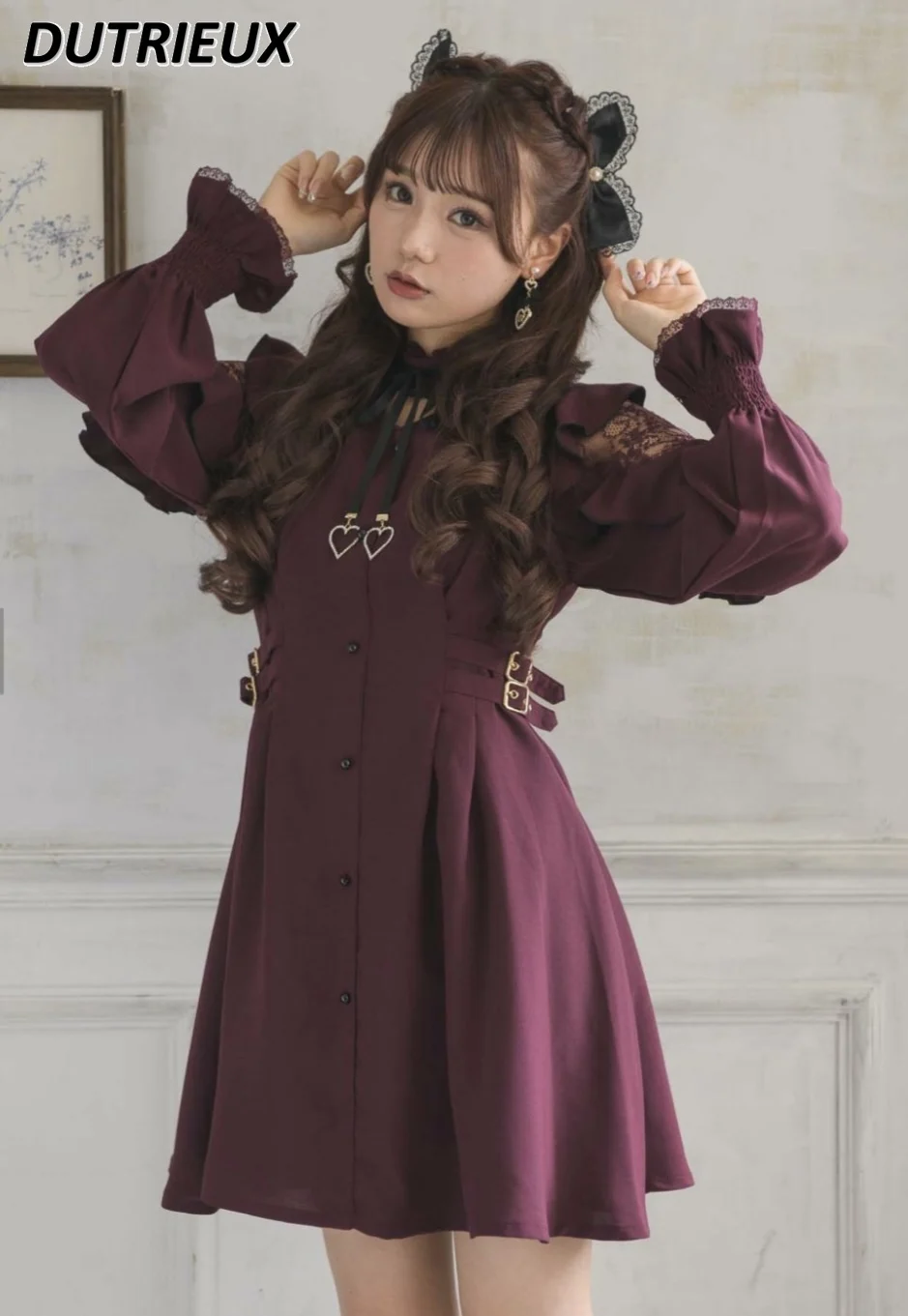 Japanese Style Women Lolita Dress for Women Long Sleeve Lace Love Pendant Ribbon Bow Mass Production Mine Midi Dress Ladies
Japanese Style Women Lolita Dress for Women Long Sleeve Lace Love Pendant Ribbon Bow Mass Production Mine Midi Dress Ladies