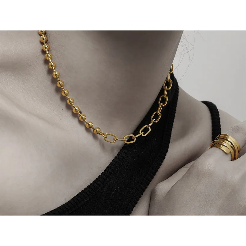 Brass Half Beads Half Chain Choker Necklaces Women Jewelry Punk Hiphop Designer Runway Rare Boho Top Japan Korean
Brass Half Beads Half Chain Choker Necklaces Women Jewelry Punk Hiphop Designer Runway Rare Boho Top Japan Korean