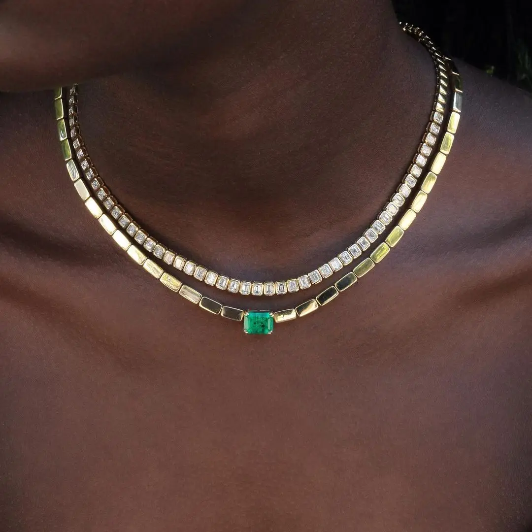 Geometric Green Square Cubic Zirconia CZ Rectangle Beaded Link Chain 16 inches Simple Gold Color Necklace
Geometric Green Square Cubic Zirconia CZ Rectangle Beaded Link Chain 16 inches Simple Gold Color Necklace