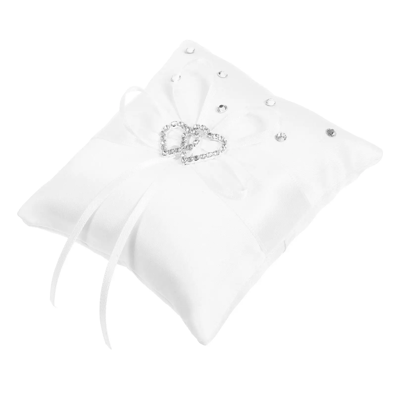 Wedding Ring Pillow 10x10cm White Satin Ribbon Rhinestone Double Heart Buckle Bride Ceremony Bearer Holder Strap
Wedding Ring Pillow 10x10cm White Satin Ribbon Rhinestone Double Heart Buckle Bride Ceremony Bearer Holder Strap