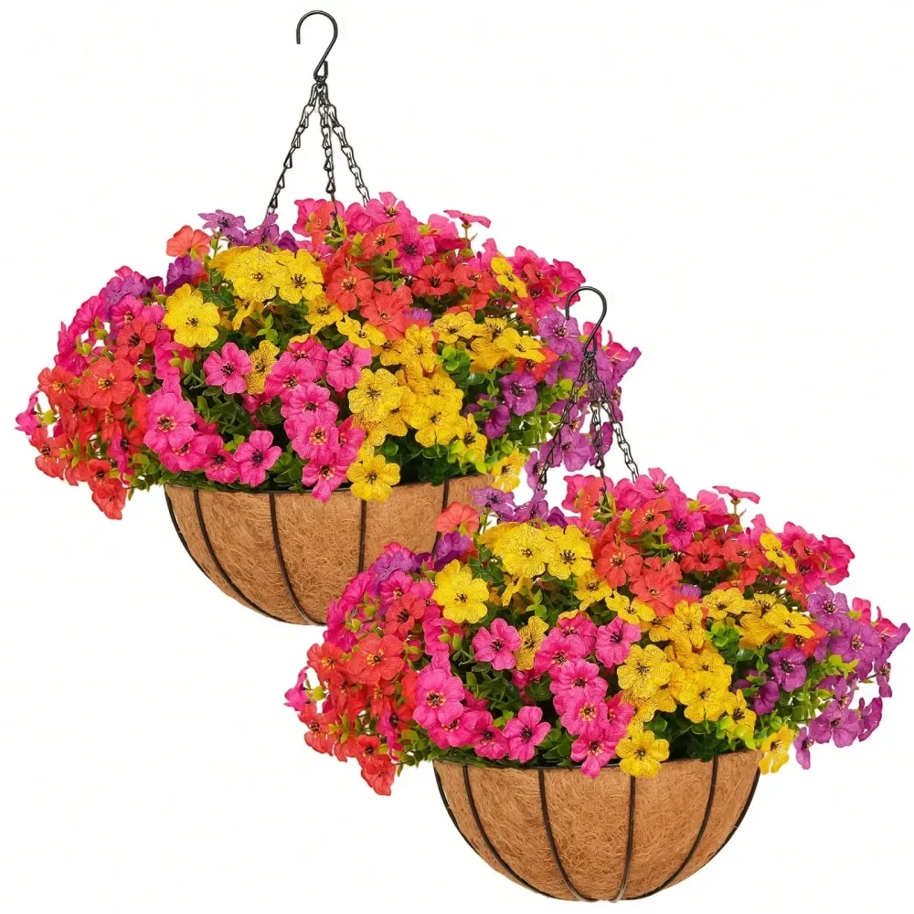 Set Artificial Outdoor Flowers With Hanging Basket, 2 Hanging Planters With 24 Pcs Flowers For Spring Summer Front Porch Garden
Set Artificial Outdoor Flowers With Hanging Basket, 2 Hanging Planters With 24 Pcs Flowers For Spring Summer Front Porch Garden