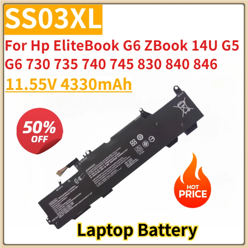New Replacement Laptop Battery 11.55V 4330mAh SS03XL for Hp EliteBook G6 ZBook 14U G5 G6 730 735 740 745 830 840 846
New Replacement Laptop Battery 11.55V 4330mAh SS03XL for Hp EliteBook G6 ZBook 14U G5 G6 730 735 740 745 830 840 846