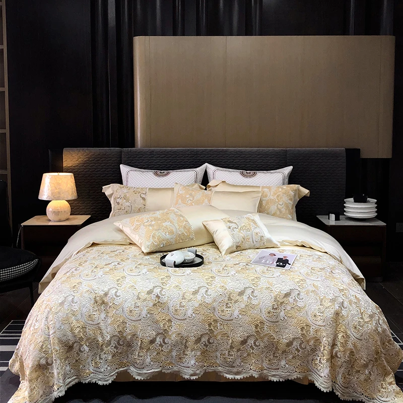 4/5Pcs Luxury 1000TC Egyptian Cotton Brocade Soft Silky Bedding Set Faux Pearl Decorate Lace Duvet Cover Bed Sheet Pillowcases
4/5Pcs Luxury 1000TC Egyptian Cotton Brocade Soft Silky Bedding Set Faux Pearl Decorate Lace Duvet Cover Bed Sheet Pillowcases