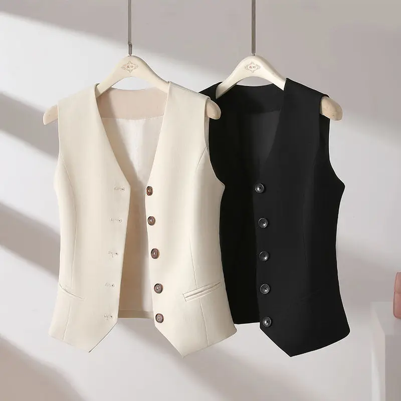 Women Fashion with Pockets Single Breasted Sleeveless Jacket Vintage V-Neck Vest Female Korean Office Lady Waistcoat Tops Q177 
Women Fashion with Pockets Single Breasted Sleeveless Jacket Vintage V-Neck Vest Female Korean Office Lady Waistcoat Tops Q177