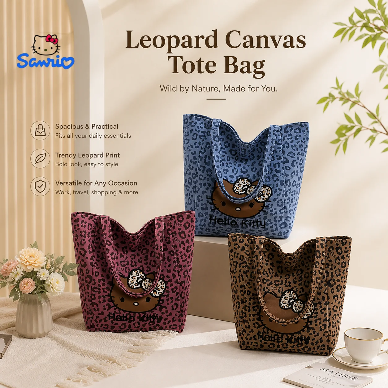 Sanrio Hello kitty Leopard Print Canvas Bag Y2K Retro Shoulder Bag Storage Bag Cute Large Capacity Student Girl Shoulder Tote
Sanrio Hello kitty Leopard Print Canvas Bag Y2K Retro Shoulder Bag Storage Bag Cute Large Capacity Student Girl Shoulder Tote