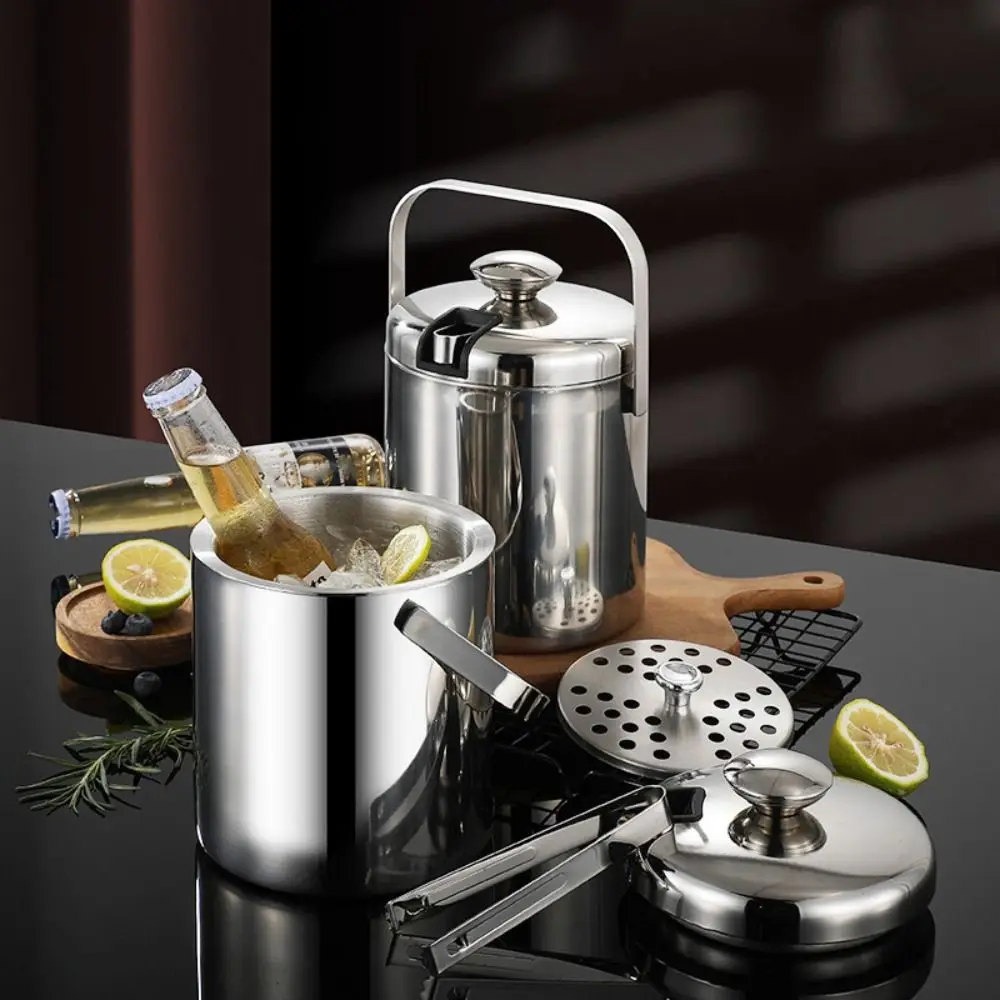 304 Stainless Steel Bar Insulated Ice Bucket with Ice Tong and Filter Mesh 3.0/1.3 L Bar Drink Cooler Long-lasting Effect
304 Stainless Steel Bar Insulated Ice Bucket with Ice Tong and Filter Mesh 3.0/1.3 L Bar Drink Cooler Long-lasting Effect