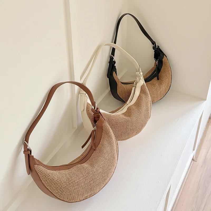 Spring Summer New Grass Woven Shoulder Bag For Women French Casual Fashion Retro Leather Splicing Female Crossbody Bags
Spring Summer New Grass Woven Shoulder Bag For Women French Casual Fashion Retro Leather Splicing Female Crossbody Bags