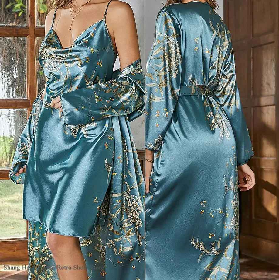 Двойной халат с цветочным принтом, комплект ночной рубашки, женская одежда для сна, сексуальное кимоно из ледяного шелка, халат, свободное повседневное пеньюар, домашнее платье
Двойной халат с цветочным принтом, комплект ночной рубашки, женская одежда для сна, сексуальное кимоно из ледяного шелка, халат, свободное повседневное пеньюар, домашнее платье