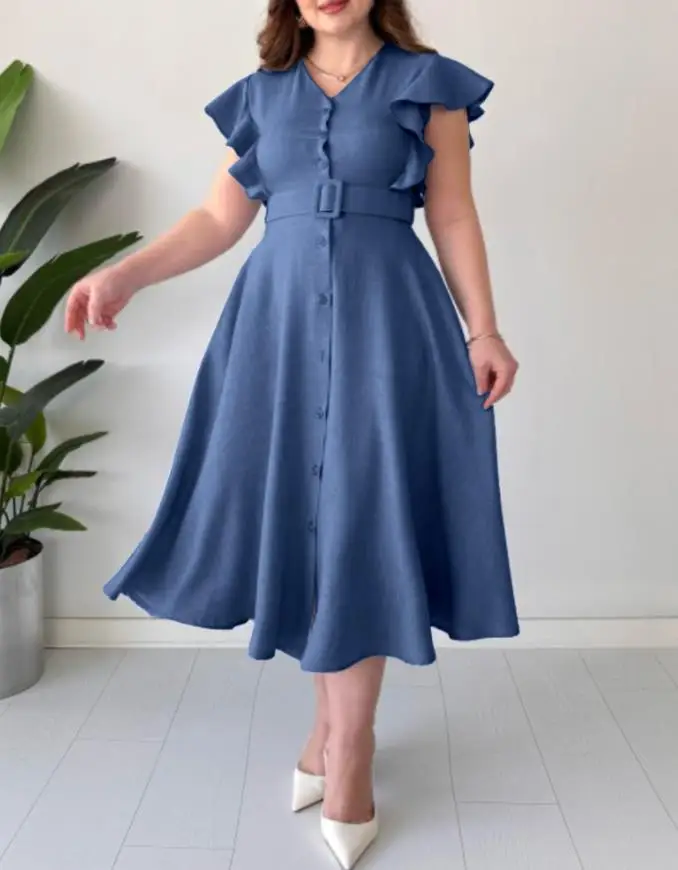 Womens Dresses Plus Size V-Neck Ruffles Short Sleeve A Line Dress with Pocket Simple Commuting Style Casual Elegant Dress
Womens Dresses Plus Size V-Neck Ruffles Short Sleeve A Line Dress with Pocket Simple Commuting Style Casual Elegant Dress