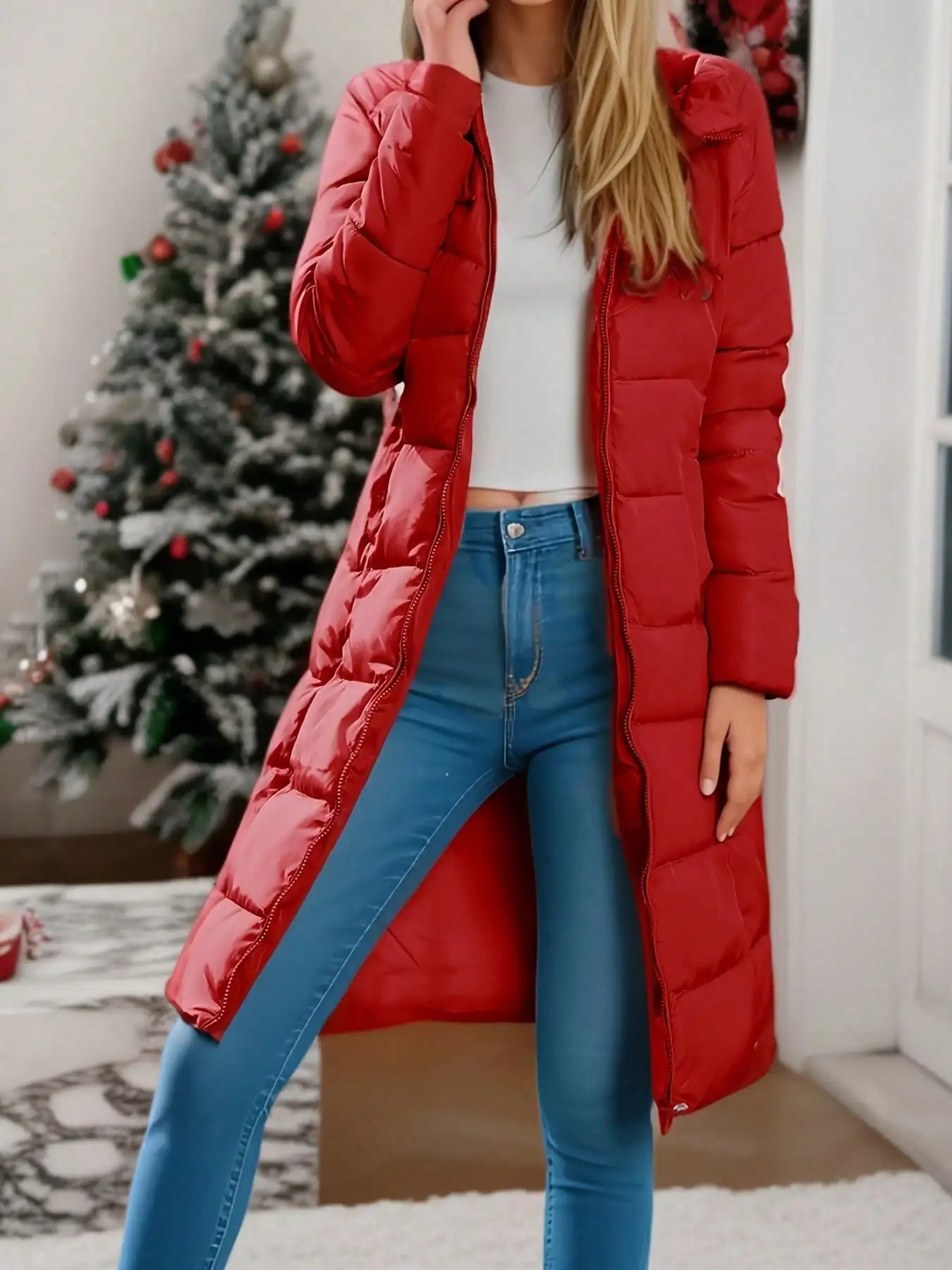 Red Long Quilted Hooded Winter Parka Jacket for Women Slim Fit Warm
Red Long Quilted Hooded Winter Parka Jacket for Women Slim Fit Warm