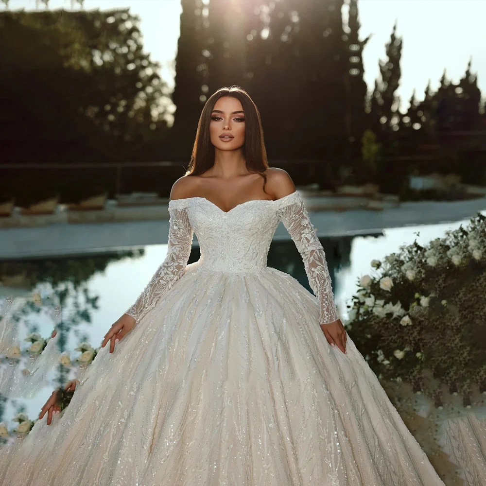 Luxury A Line Bridal Gowns 2024 Boat Neck Long Sleeve Sequins Lace Wedding Dress Custom Made High Quality Princess Bride Dresses
Luxury A Line Bridal Gowns 2024 Boat Neck Long Sleeve Sequins Lace Wedding Dress Custom Made High Quality Princess Bride Dresses