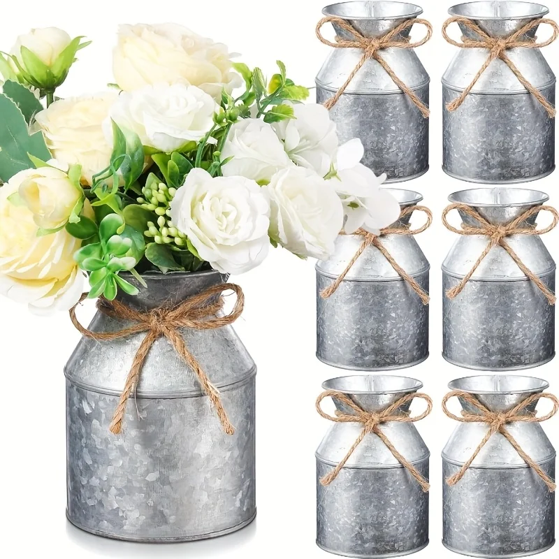 6pcs 5.12 Inch Rustic Cast Iron Milk Can Vases with Twine Bow - Farmhouse Bohemian Round Cylindrical Vase Suitable for Wedding Centerpieces, Table Decor, Home Decorations, Durable Metal Bow-Topped Vases for Rustic Table Centerpieces
6pcs 5.12 Inch Rustic Cast Iron Milk Can Vases with Twine Bow - Farmhouse Bohemian Round Cylindrical Vase Suitable for Wedding Centerpieces, Table Decor, Home Decorations, Durable Metal Bow-Topped Vases for Rustic Table Centerpieces