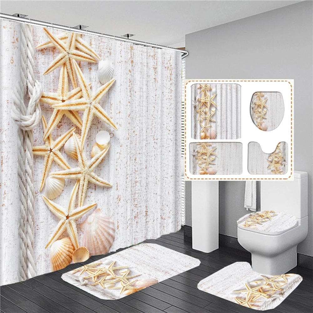Waterproof Polyester Printing Shower Curtain Beach Shell Starfish Bathroom Curtains Anti-skid Rugs Toilet Lid Cover Bath Mat
Waterproof Polyester Printing Shower Curtain Beach Shell Starfish Bathroom Curtains Anti-skid Rugs Toilet Lid Cover Bath Mat