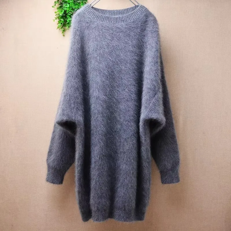 Ladies Women Fall Winter Clothing Grey Hairy Plush Mink Cashmere Knitted O-Neck Long Batwing Sleeves Loose Pullover Sweater Pull
Ladies Women Fall Winter Clothing Grey Hairy Plush Mink Cashmere Knitted O-Neck Long Batwing Sleeves Loose Pullover Sweater Pull