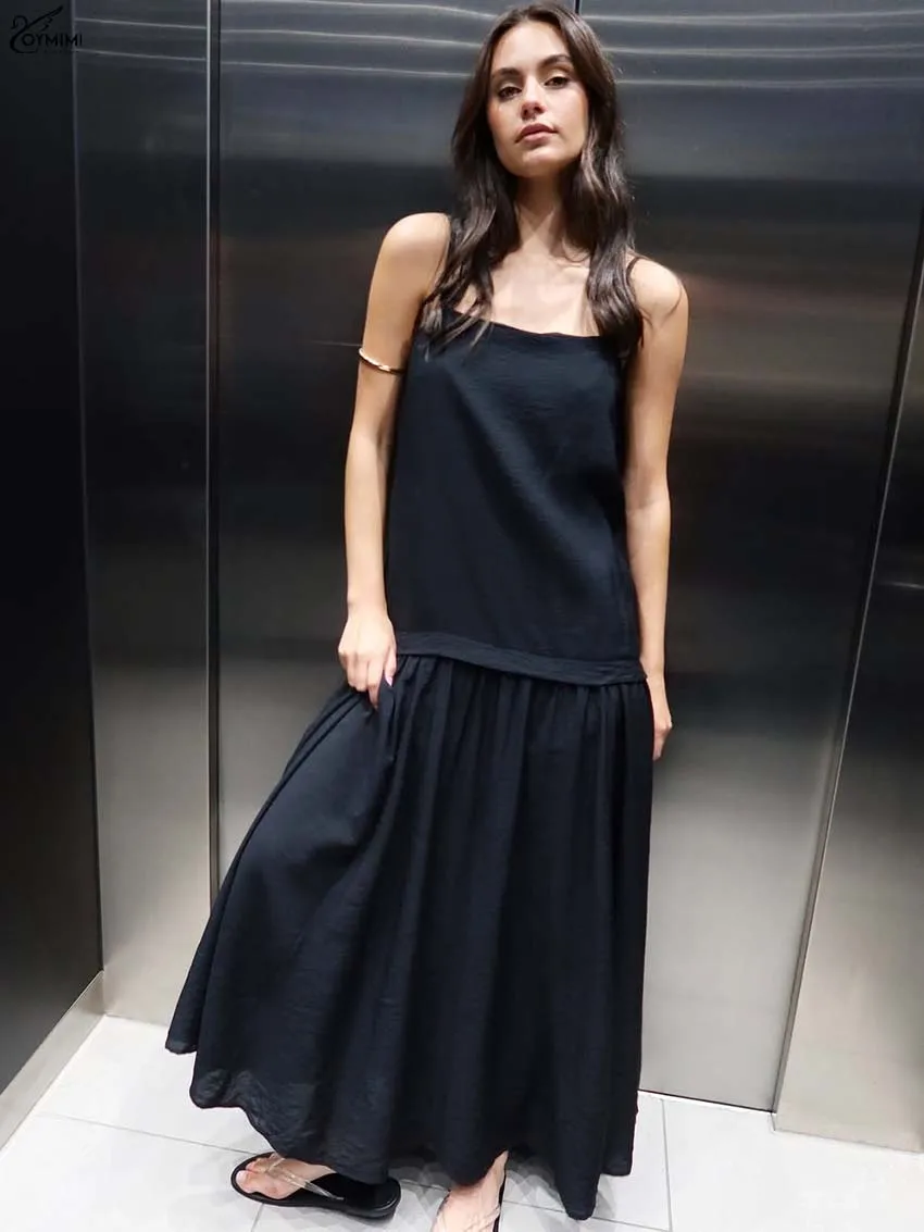 Oymimi Elegant Black Loose Woman Dresses Fashion Spaghetti Strap High Waist Dresses Casual New Pleated Ankle-Length Dress Female
Oymimi Elegant Black Loose Woman Dresses Fashion Spaghetti Strap High Waist Dresses Casual New Pleated Ankle-Length Dress Female
