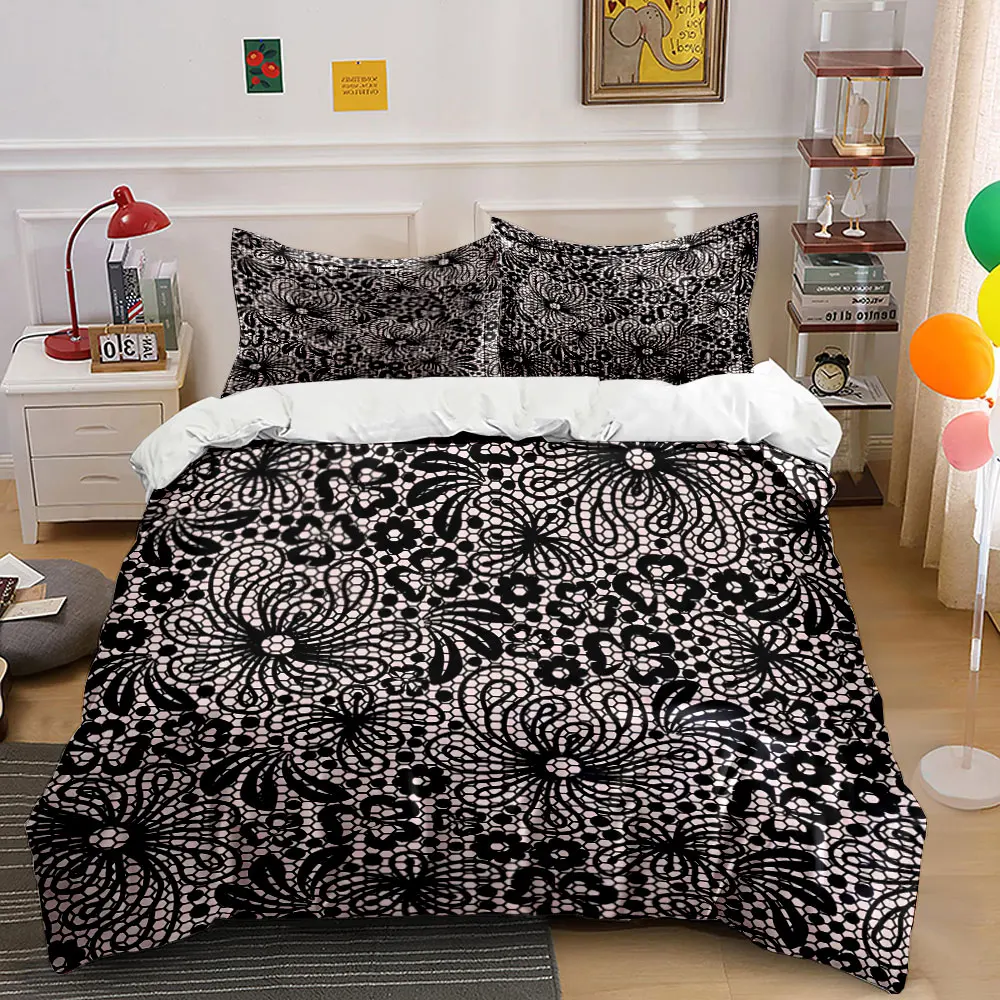 Black lace floral pattern Bedding Set for Kids Luxury Gift 3pcs Digital Print Comforter Set Soft Comfortable Breathable
Black lace floral pattern Bedding Set for Kids Luxury Gift 3pcs Digital Print Comforter Set Soft Comfortable Breathable