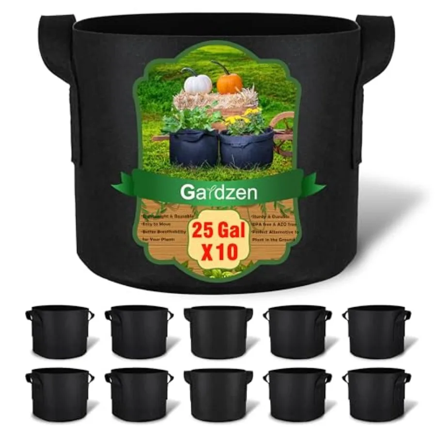 0-Pack 25 Grow Bags 300G Thickened Aeration Fabric Pots with Handles Heavy Duty Cloth Pots for Plants
0-Pack 25 Grow Bags 300G Thickened Aeration Fabric Pots with Handles Heavy Duty Cloth Pots for Plants