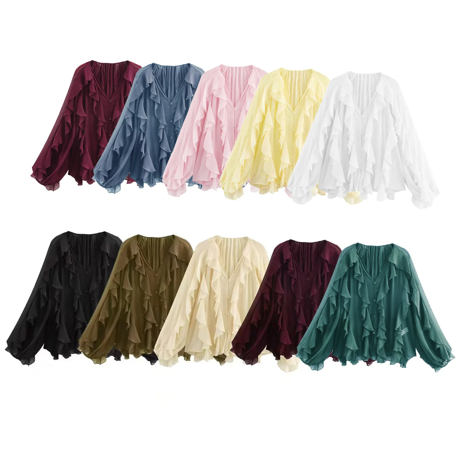 Fashion Chiffon Layered Ruffled Shirts For Women Elegant Single Breasted Puff Sleeve Blouse Female 2025 Street Lady Chic Tops
Fashion Chiffon Layered Ruffled Shirts For Women Elegant Single Breasted Puff Sleeve Blouse Female 2025 Street Lady Chic Tops