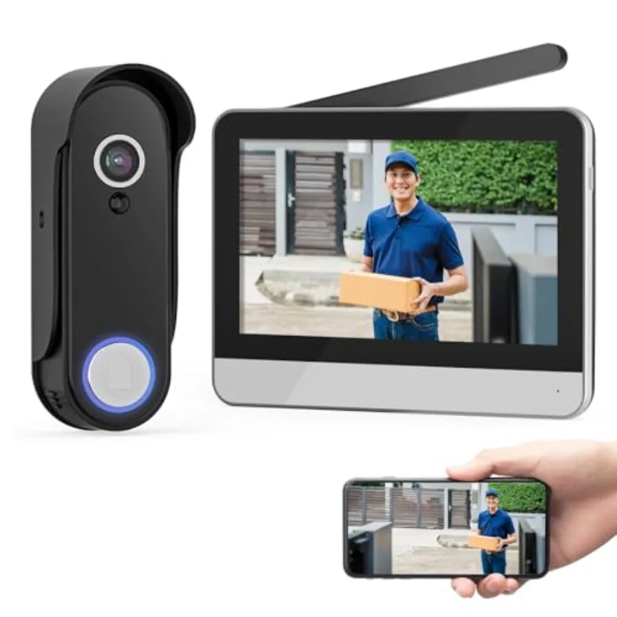 Wireless Smart Video Doorbell System for home security, ABS plastic, black, 7 touchscreen with 1080P video, motion detection, 2
Wireless Smart Video Doorbell System for home security, ABS plastic, black, 7 touchscreen with 1080P video, motion detection, 2