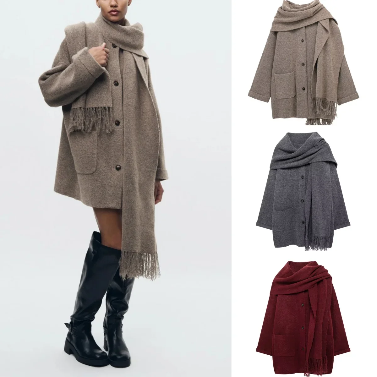 TRA&F Women's Knitted Cardigan with Scarf Slim Casual Jacket Long Sleeve Patchwork Pocket Jacket Elegant Office Women's Sweater
TRA&F Women's Knitted Cardigan with Scarf Slim Casual Jacket Long Sleeve Patchwork Pocket Jacket Elegant Office Women's Sweater