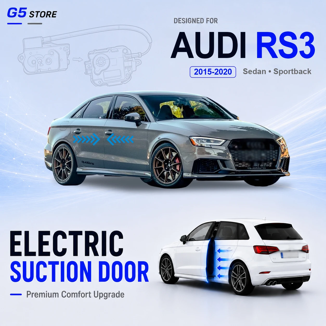 For Audi RS 3 8V 2015-2020 Car Electric Suction Door Power-assisted Closing Door Soft-close Function
For Audi RS 3 8V 2015-2020 Car Electric Suction Door Power-assisted Closing Door Soft-close Function
