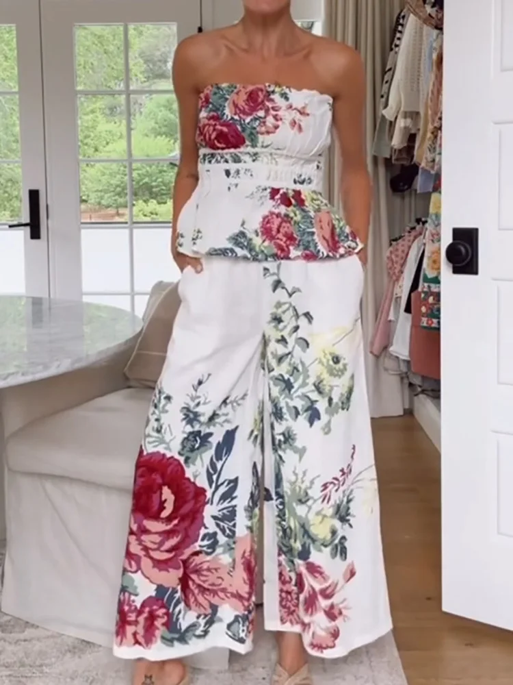 Sleeveless Backless Sexy Chic Outfit, Women Summer Strapless Elegant Pocket 2PCS Sets, Casual Loose Patchwork Print Ladies Suits
Sleeveless Backless Sexy Chic Outfit, Women Summer Strapless Elegant Pocket 2PCS Sets, Casual Loose Patchwork Print Ladies Suits