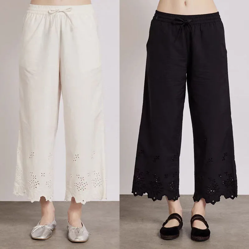 Slimming Elastic Waist Hollow out Hem Straight Leg Casual Nine-Foot Pants Pure Color Loose Fit Comfortable Cotton Women's Jeans
Slimming Elastic Waist Hollow out Hem Straight Leg Casual Nine-Foot Pants Pure Color Loose Fit Comfortable Cotton Women's Jeans