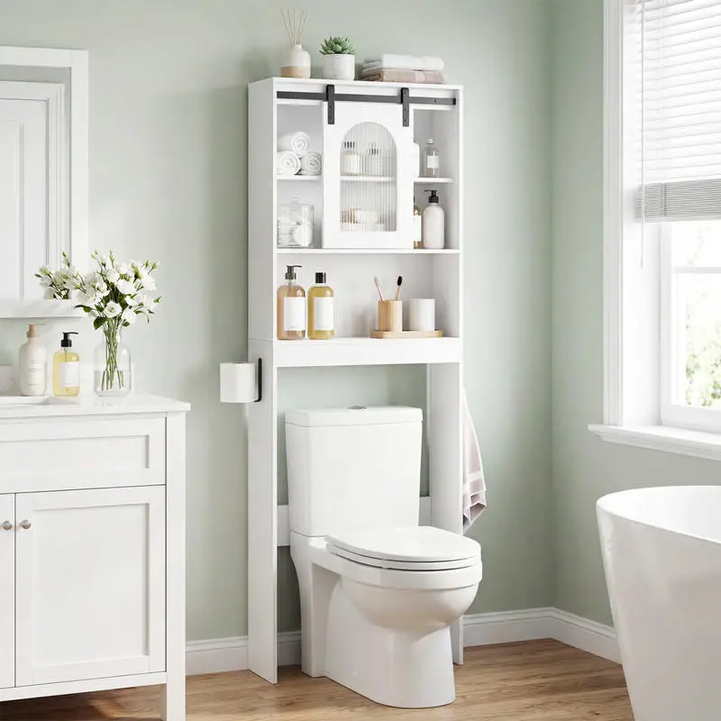 Over Toilet Storage Cabinet with Sliding Barn Door and Open Shelves for Bathroom-White
Over Toilet Storage Cabinet with Sliding Barn Door and Open Shelves for Bathroom-White
