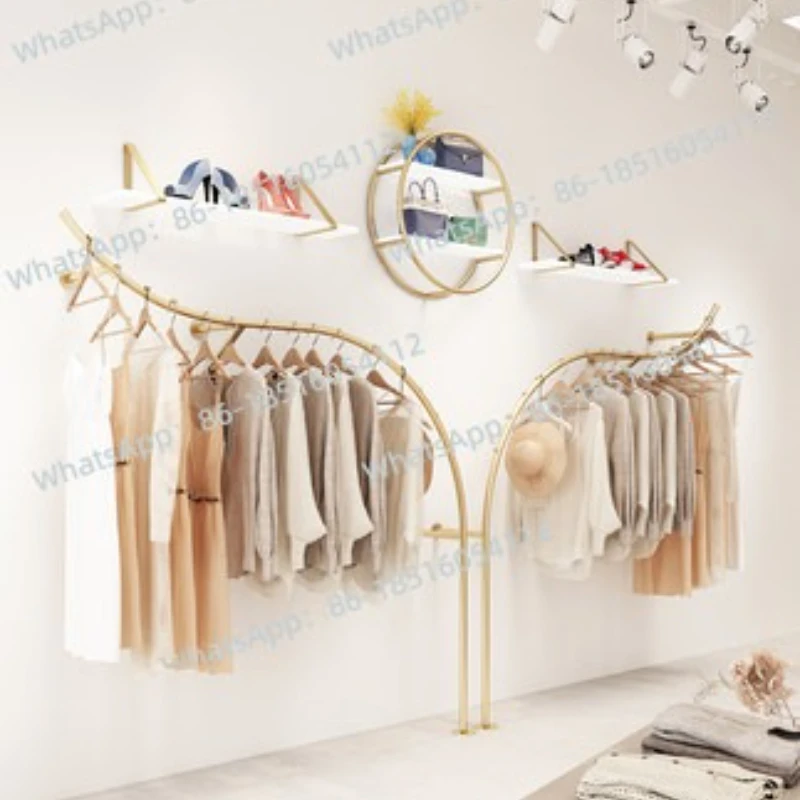Wall-mounted upper wall gold display rack Children's clothing Women's clothing store hanging clothes shelf shelf
Wall-mounted upper wall gold display rack Children's clothing Women's clothing store hanging clothes shelf shelf